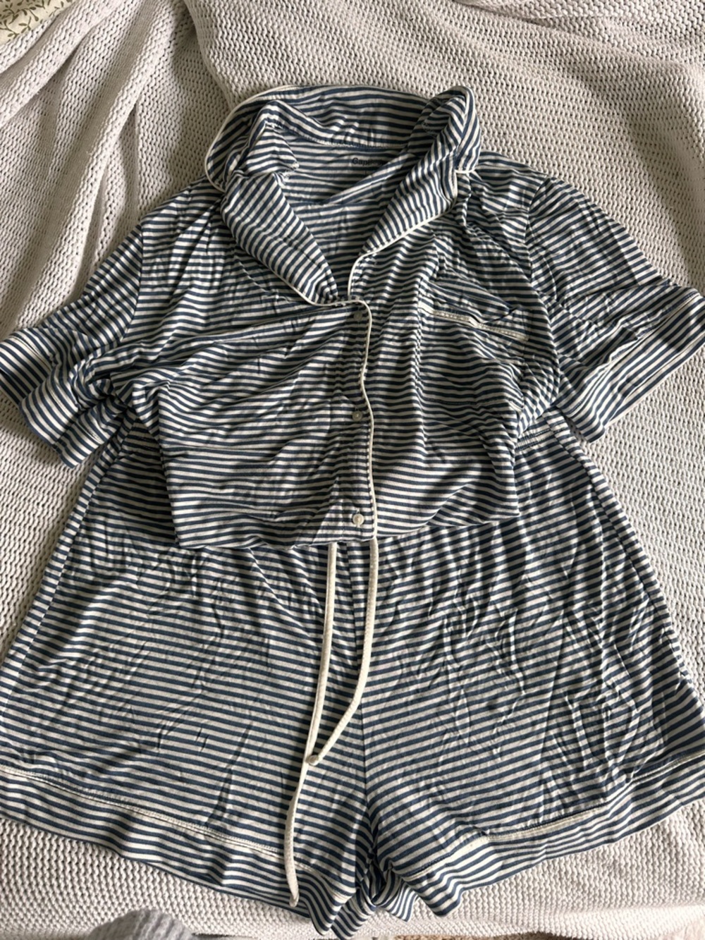 Gap Body Modal Blue Stripe Pajama Short Short Set